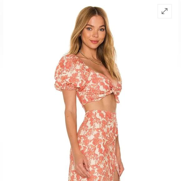 V. Chapman apple blossom flower print tie front crop top + skirt set size 2 XS - Picture 6 of 9